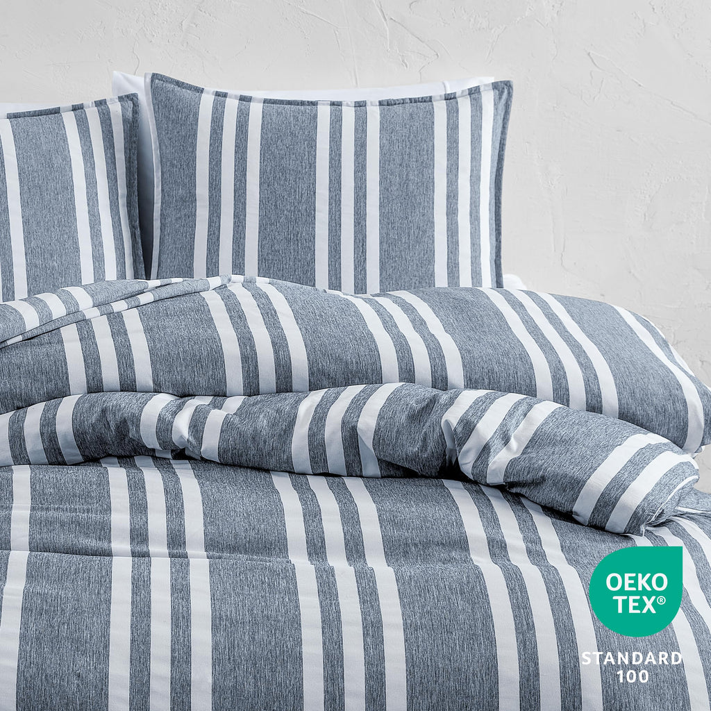 Duvet Cover Set (Stripe - Heathered Midnight Blue)