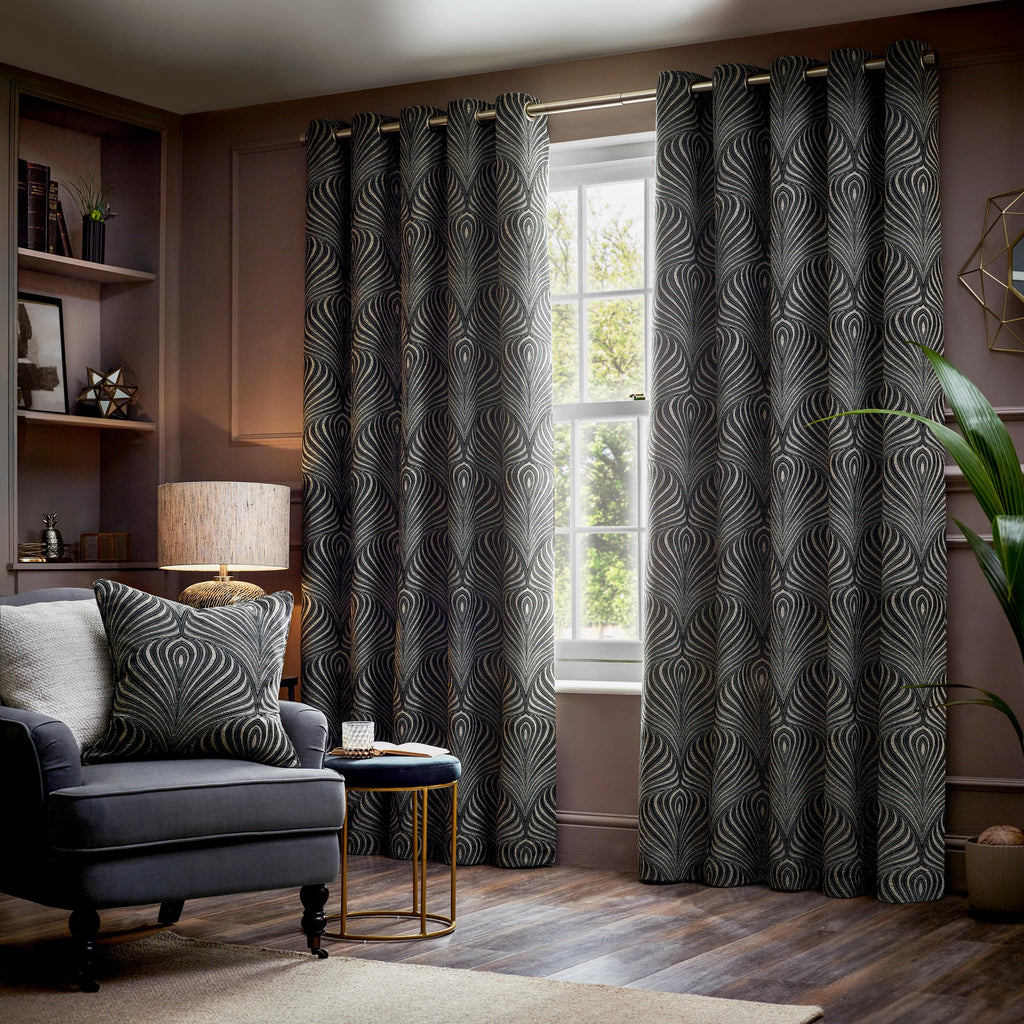 Gatsby Jacquard Eyelet Curtains - 2 Panels - Width x Drop - 229 x 229cm (90 x 90) - Black