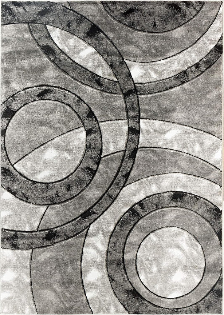 Area Rug Modern 5x7 Grey Black Circles Geometry Soft Hand Carved Contemporary Floor Carpet Fluffy Texture for Indoor