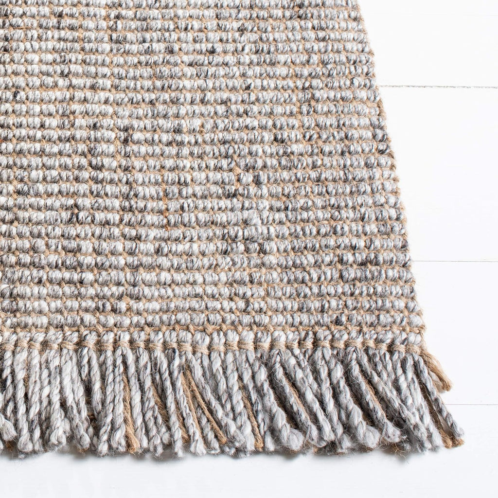 Area Rug - Natural Fiber Collection - Large - Grey & Natural, Handmade Woven Jute, Fringe Detail, Ideal, Dining