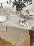 Embroidered Scallop Design Linen Blend Tablecloth, 67" x 180", Natural