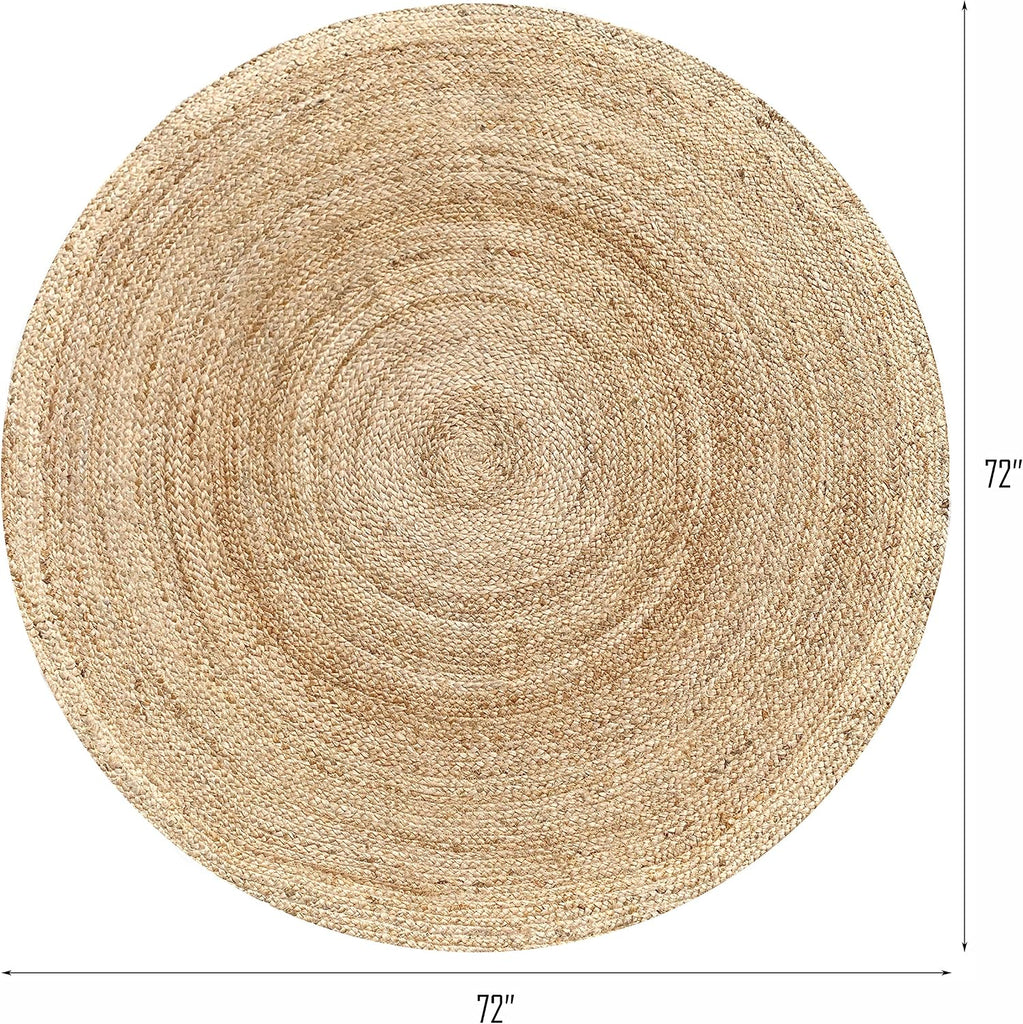 Jute Braided Round Rug, Natural, 6 ft | 100% natural jute, hand woven, reversible, boho farmhouse style
