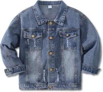 Girls Boys Jean Jacket for ( Kids) Trendy Cozy Soft Ripped Denim Coat Casual Outerwear School Travel Teen