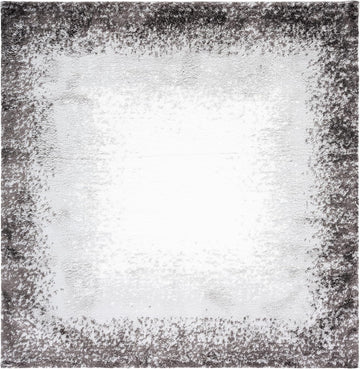 Berber Shag Collection Area Rug - 7' Square, Dark Grey & Grey, Modern Border Design, Non-Shedding & Easy Care