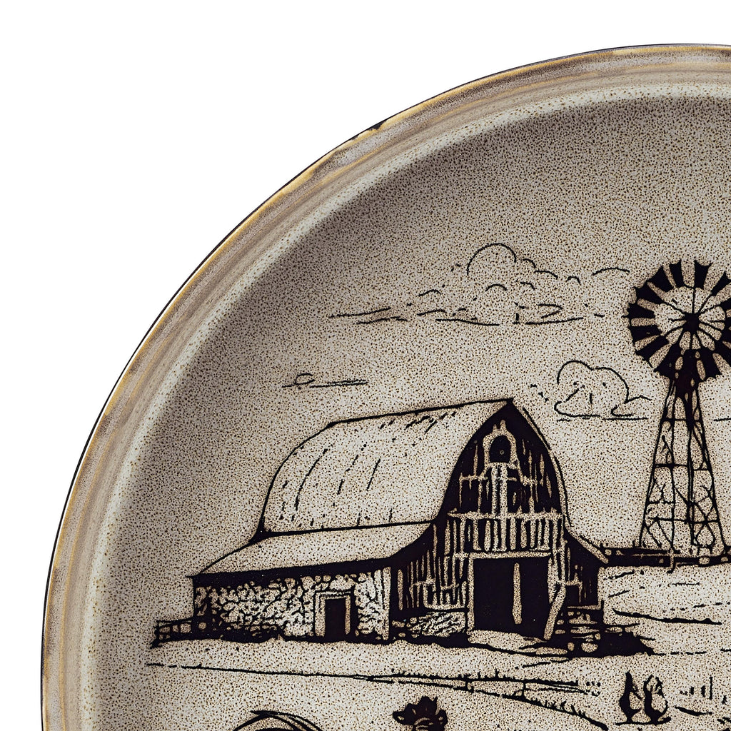 Farmyard Rooster 12 Piece Farmhouse Style Dinnerware Set, Service for 4, Plate Bowl with High Rims, Rustic Design