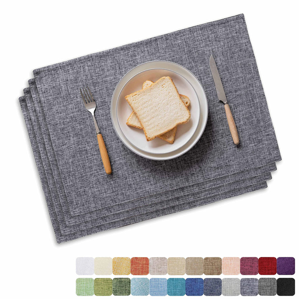 Linen Placemats Set of 4 Heat Resistant Washable Placemats for Parties Buffet Dinner, 13 x 19 inches, Ash Grey