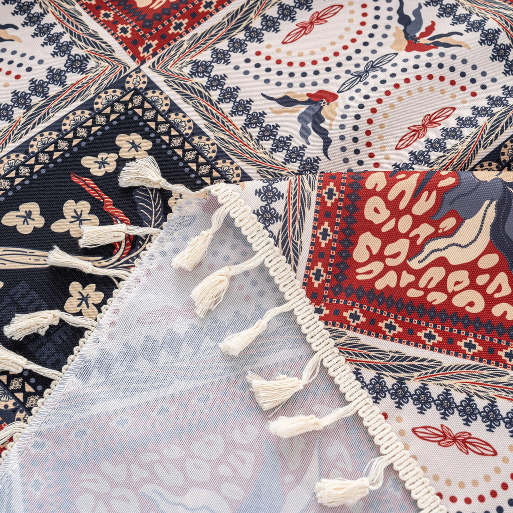 Boho Rectangle Tablecloth with Tassels, 59 x 102 in, Diamond