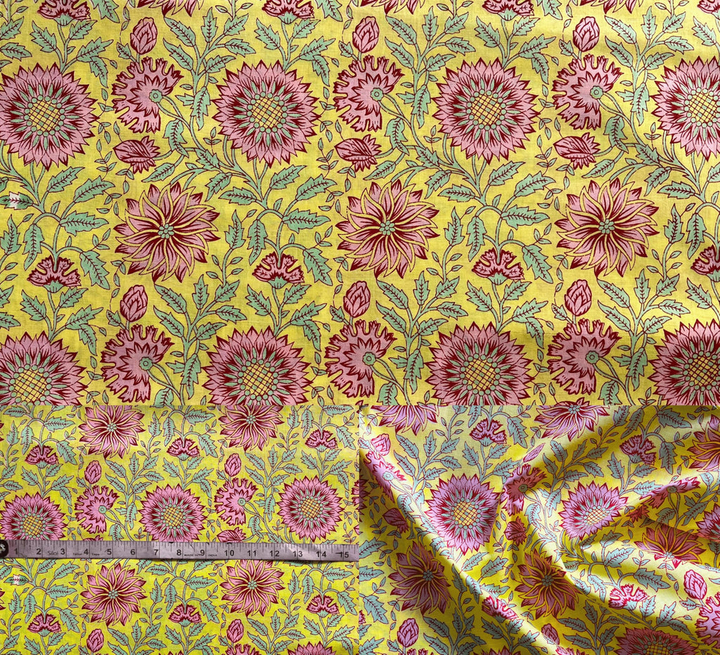 100% Cotton Fabric by the Yard, Hand Block Print Fabric for Sewing