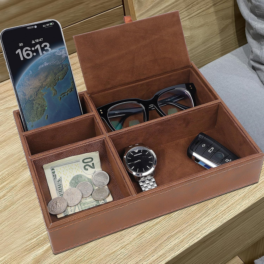 Men's Valet Tray, 5 Compartments, Brown