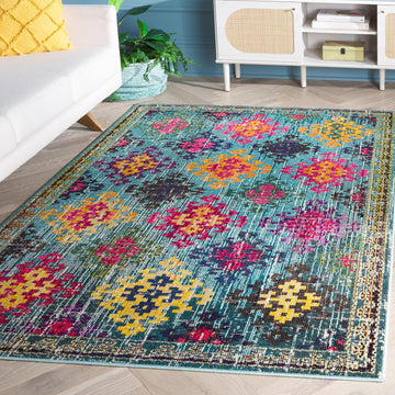 Monaco Collection Accent Rug - 4' x 5'7", Blue & Multi, Boho Diamond Trellis Design, Non-Shedding & Easy Care, Ideal