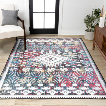 Dhiya Distressed Kilim Multi Indoor Area Rug, Bohemian, Vintage, Easy-Cleaning, Pet Friendly, Non-Shedding