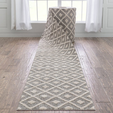 Custom Size Hallway Stair Runner - Choose Your Length - Ainsley Ivory Diamond Trellis Geometric Tribal - 26 Inches