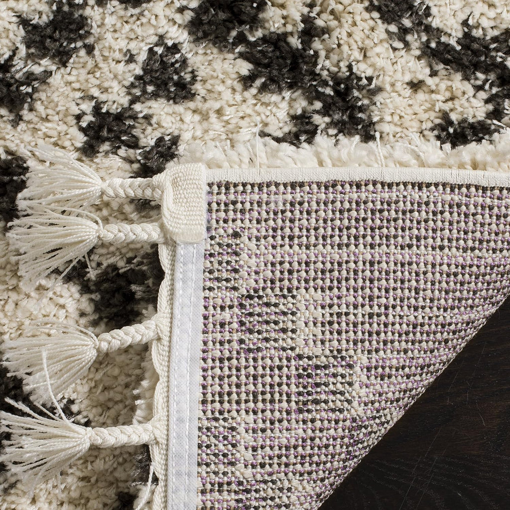 Moroccan Fringe Shag Collection Accent Rug - 4' x 6', Cream & Charcoal, Tribal, Non-Shedding & Easy Care, 2-inch