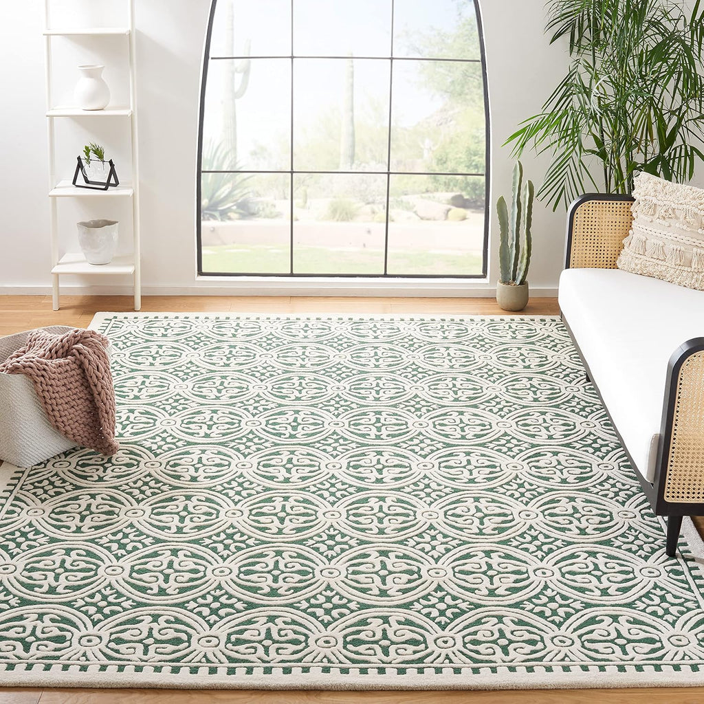 Cambridge Area Rug - 9' x 12', Dark Green & Ivory, Handmade Moroccan Wool