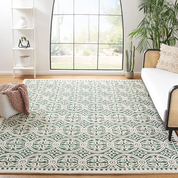 Cambridge Area Rug - 9' x 12', Dark Green & Ivory, Handmade Moroccan Wool