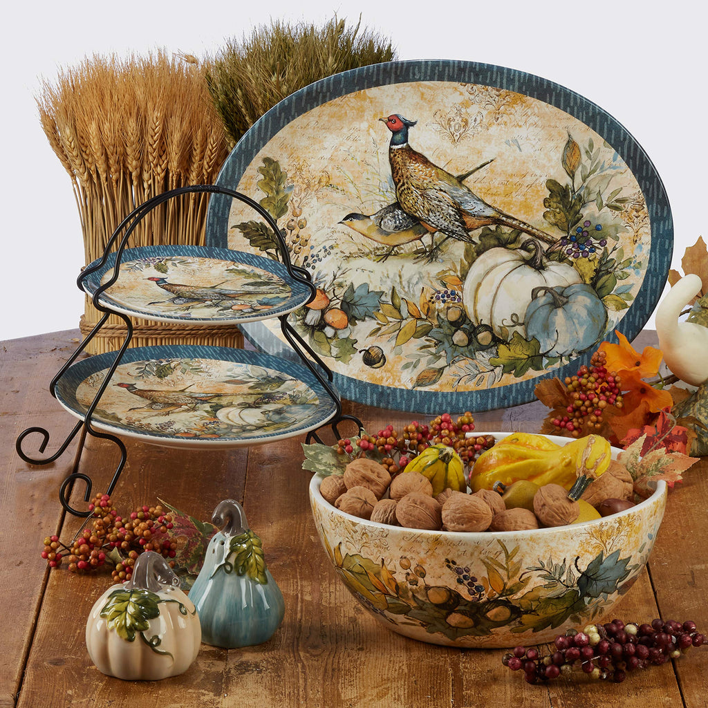 Harvest Gatherings 16-Piece Ceramic Dinnerware Set, Service for 4 - Multicolor Fall Plates, Bowls & Mugs with Pumpkin