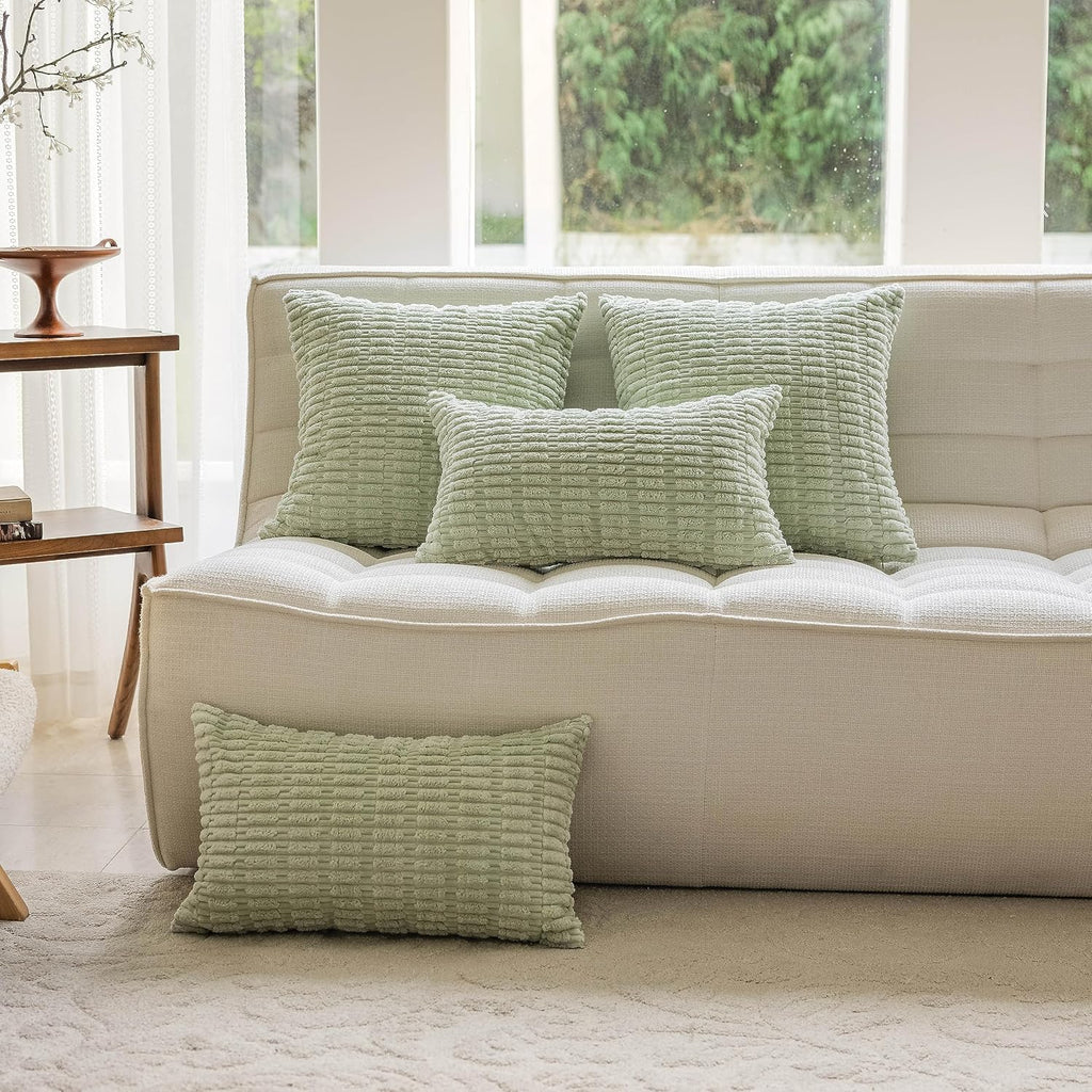 Summer Pillow Covers 26x26 Boho Sage Green Euro Shams Corduroy Throw Pillow Covers for Plush Patio Living Room Sofa