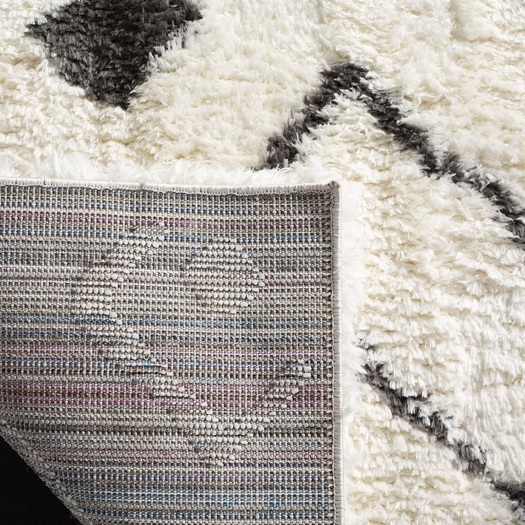 Flokati Shag Collection Area Rug, Ivory & Charcoal, Moroccan Design, Non-Shedding & Easy Care