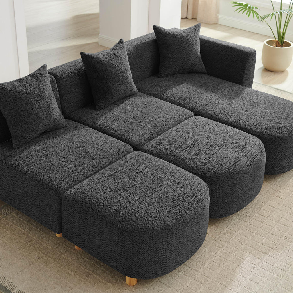 109.84" Modular Sectional Sofa with Pillows, 5-Seater, Dark Gray