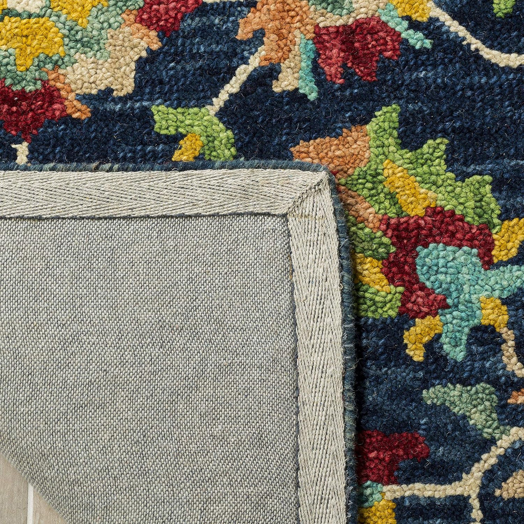 Aspen Area Rug - 10' x 14', Navy & Red, Handmade Boho Floral Wool