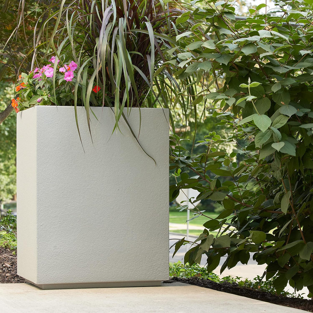Cozumel Modern Outdoor/Indoor Column Planter - 23" x 18" x 30" H - Lightweight Weather Resistant Stone-Look Resin
