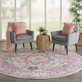 Home Passion Light Grey Pink 8' x Round Area Rug - Easy Clean, Non Shedding, Bed Room, Living Room, 