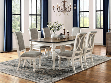 Belleza French Country 7-Piece Dining Set in Antique White and Weathered Oak Finish