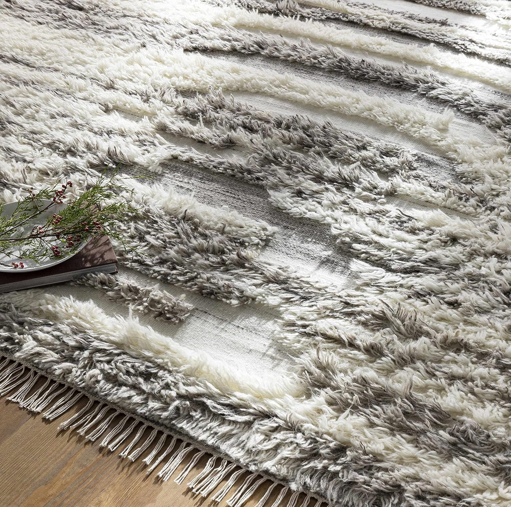 Malta Wool Living Room, Bedroom Area Rug - Striped Abstract - Traditional Transitional Boho Farmhouse Modern - Plush