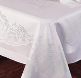 Fine Linen Damask Scroll 68" x 88" Rectangular Tablecloth | White