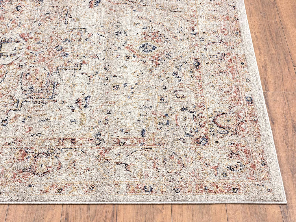 Traditional Cream & Beige Vintage 5'3" X 7'6" Area Rug, Babylon Collection - Oriental Medallion Distressed Rug, Rugs
