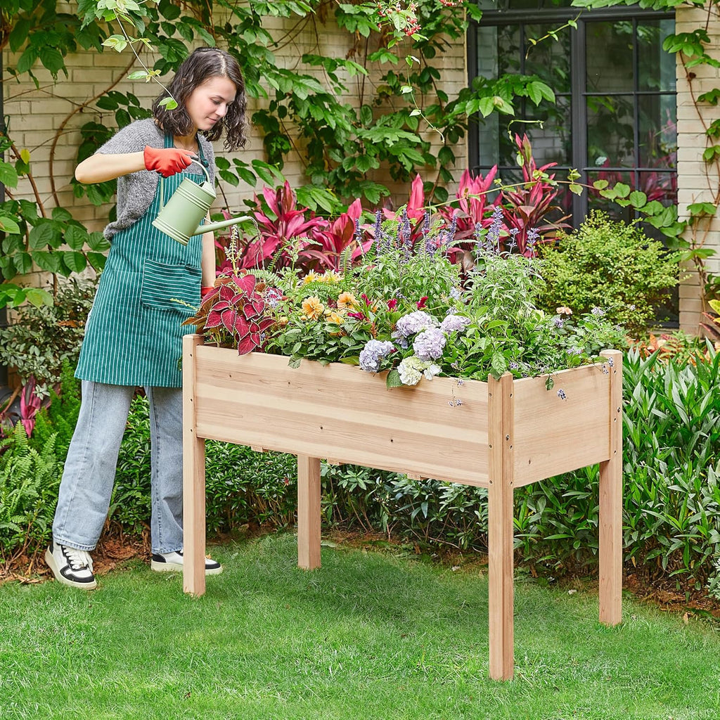 Raised Garden Bed 2Pcs Elevated Wood Planter Box Outdoor, Wood | Fir wood with black non-woven fabric liner offers