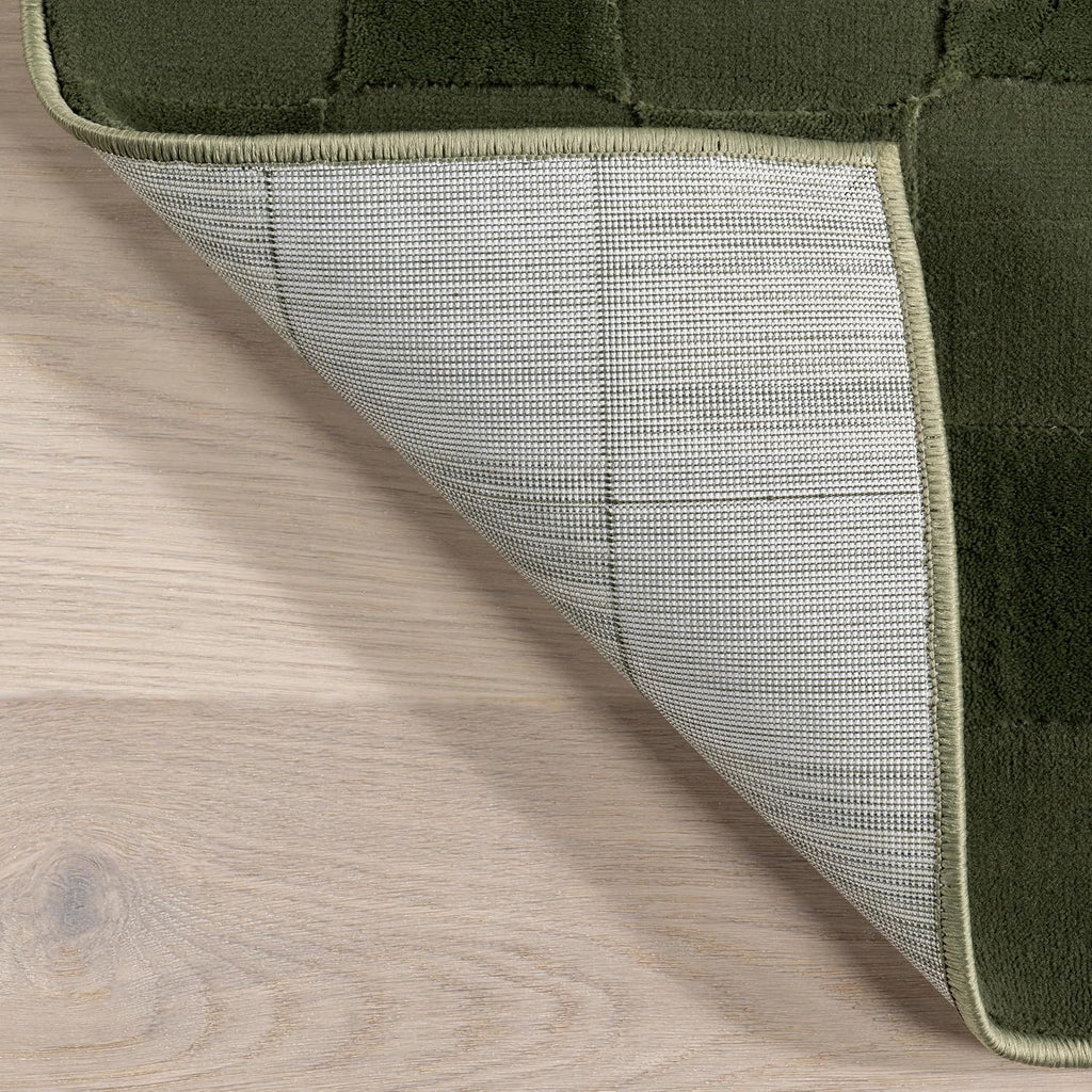 Alaiya Green Checkered Washable Runner Rug, 2' x 8'