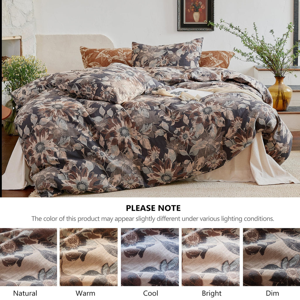 Premium 100% Cotton Muslin Duvet Cover King Size, 3 PCS Double Gauze Yarn-Dyed Jacquard Duvet Cover Set with Zipper