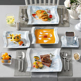 Dinnerware Sets for 6, 30 Piece Porcelain Plates and Bowls Sets, Square Dish Set with Dinner Plate and Bowl