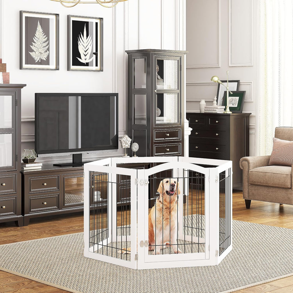 Dog Gate Indoor with Door, Freestanding, Foldable, 144" Wide, 30" H
