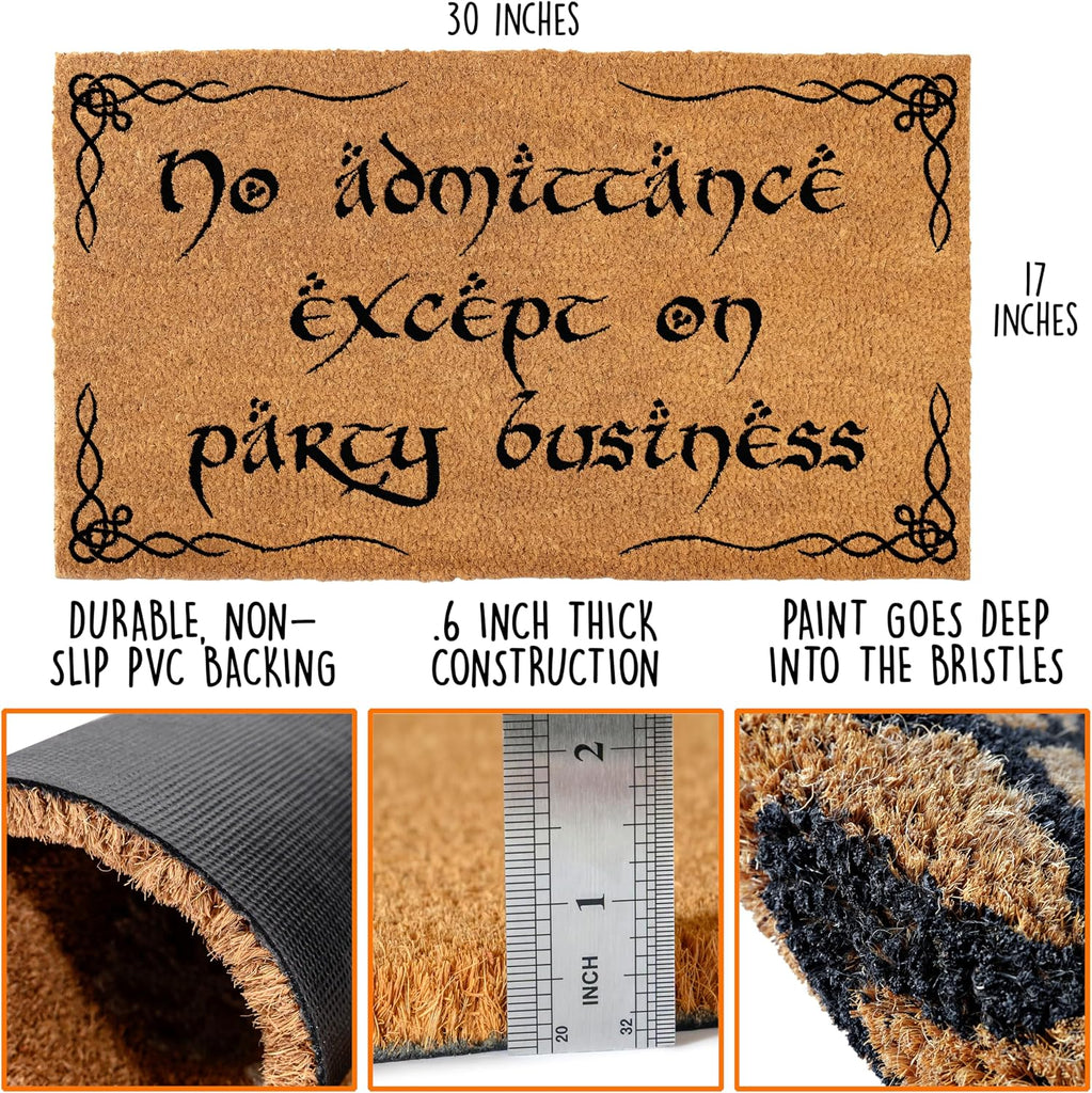 No Admittance Except On Party Business Doormat 30x17 Inch Nerdy Welcome Mat | Funny Entryway Decor, Fantasy Fan Gift