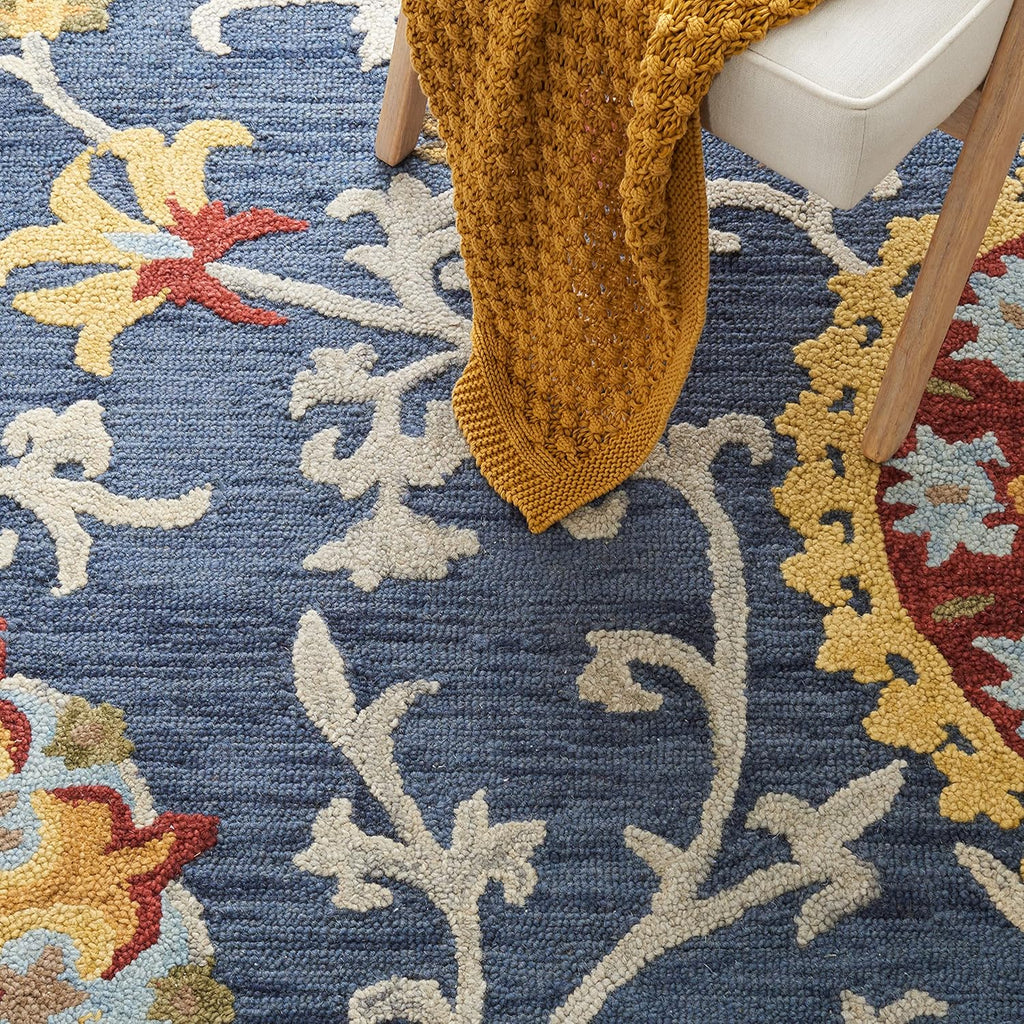 Area Rug 8x10 - Blossom - Large - Navy & Multi, Handmade Wool
