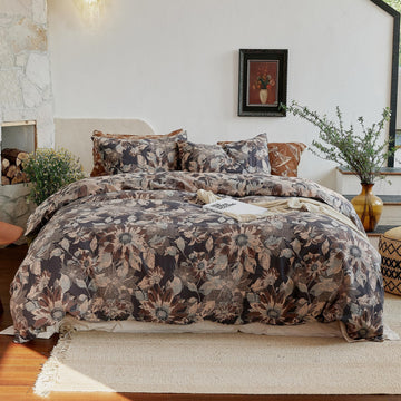 Premium 100% Cotton Muslin Duvet Cover King Size, 3 PCS Double Gauze Yarn-Dyed Jacquard Duvet Cover Set with Zipper