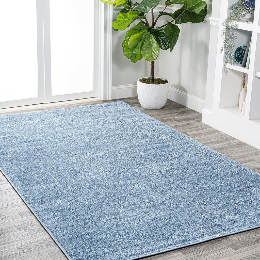Haze Solid Low-Pile Classic Blue Area Rug 12x15, Coastal,Bohemian,Minimalist,Classic, Easy-Cleaning