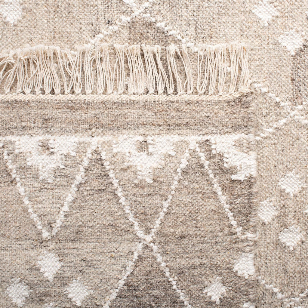 Natural Kilim Collection Runner Rug, Natural & Ivory, Handmade Moroccan Boho Tribal Wool & Viscose, Ideal