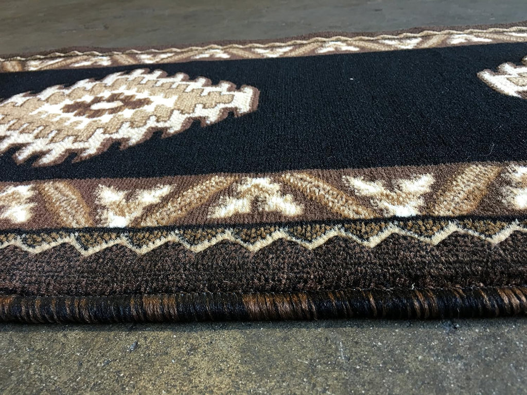 Southwest Native American Runner Area Rug Black & Brown Design D143 (2 feet X 7 feet)