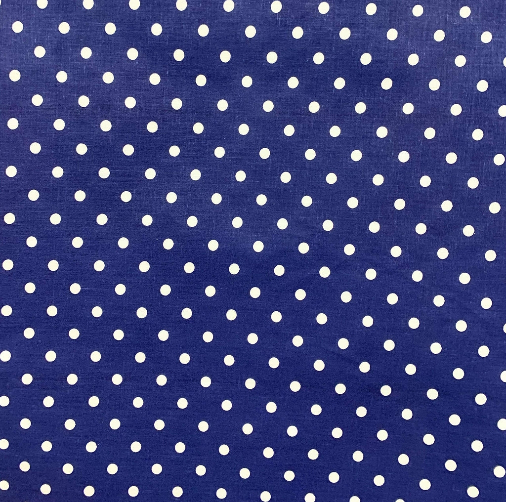 Small Polka Dot White Dots on Navy 58 Inch Fabric by The Yard