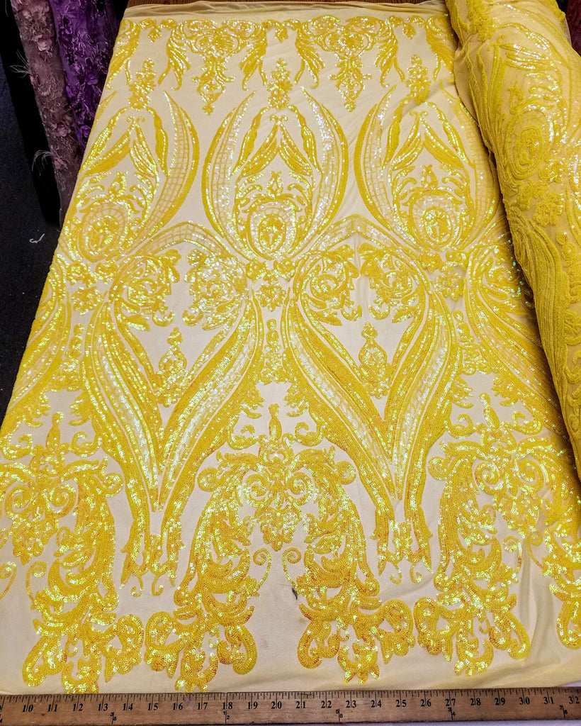 Iridescent Hourglass Design 4 Way Stretch Nylon Spandex Mesh Sequin Wedding Prom Fabric By The Yard (Iridescent