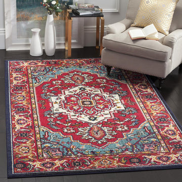 Monaco Collection Accent Rug - 3' x 5', Red & Turquoise, Boho Oriental Medallion Design, Non-Shedding & Easy Care