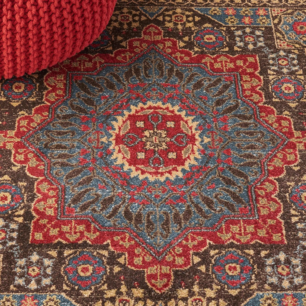 Mahal Area Rug - 9' x 12', Navy & Red, Traditional Oriental Design, Non-Shedding & Easy Care