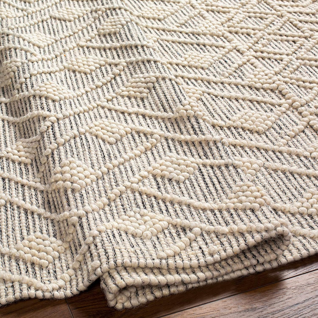 Erica Wool Living Room, Bedroom Area Rug - Geometric Diamond Trellis Border - Traditional Transitional Scandinavian