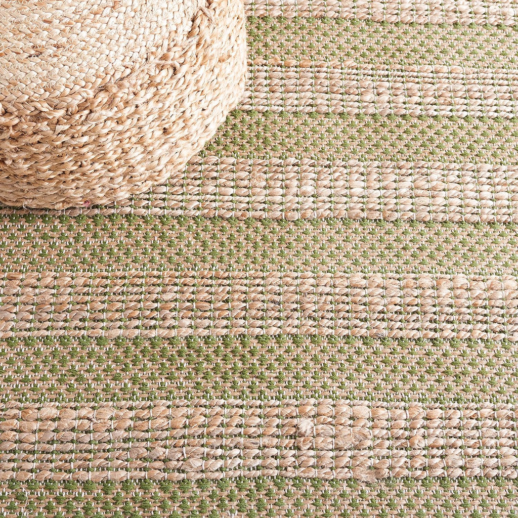 Natural Fiber Area Rug - 9' x 12', Green & Natural, Handmade Boho Farmhouse Rustic Jute & Cotton Jute