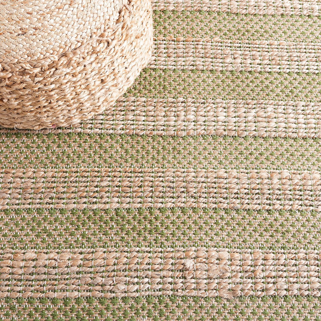 Natural Fiber Collection Area Rug - 6'6" Square, Green & Natural, Handmade Boho Farmhouse Rustic Jute & Cotton Jute