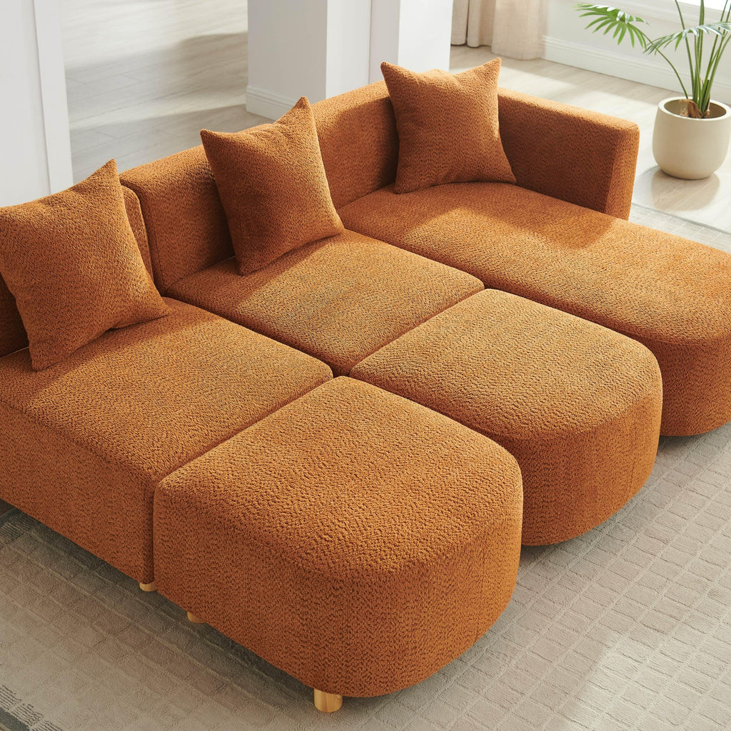 109.84" Modular Sectional Sofa with Pillows, 5-Seater, Boucle Curry
