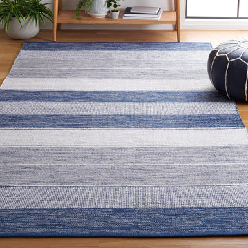 Striped Kilim Collection Area Rug, Grey & Blue, Flat Weave Cotton Design, Easy Care, Ideal for High Traffic